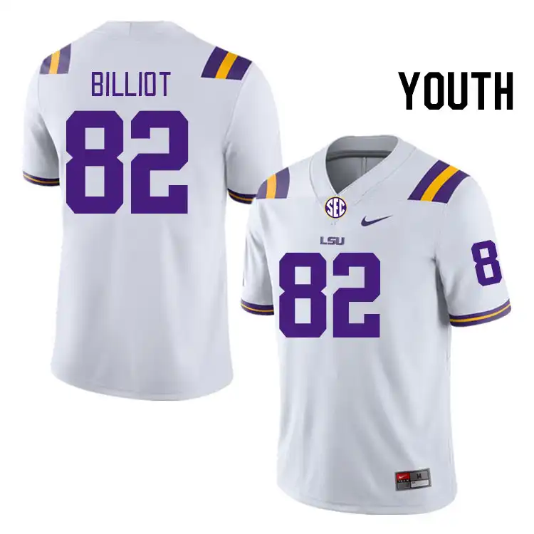 Youth LSU Tigers Kylan Billiot #82 White NCAA Football Jersey